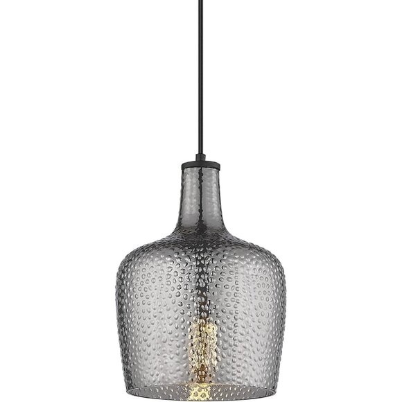 Smoky Gray Hammered Glass Bell Pendant Light | Modern Ceiling Fixture - Picture 1 of 11